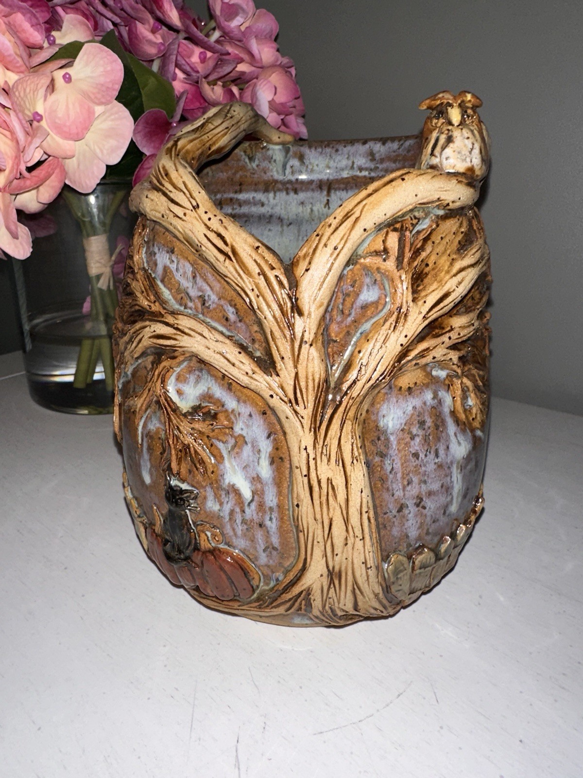 Handmade Ceramic / Clay Vase from North Carolina, Spooky Tree, Halloween Themed