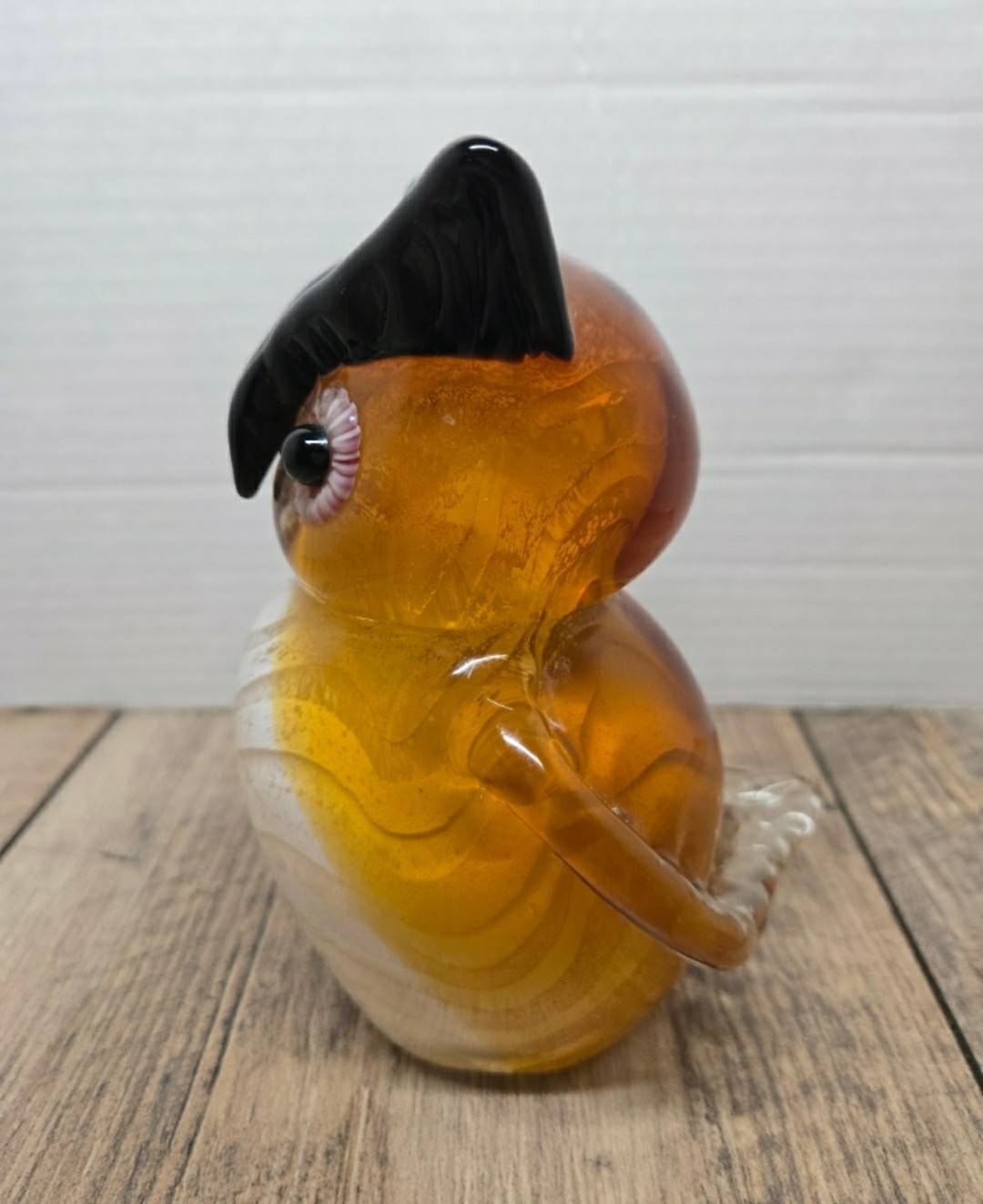 Vintage Murano-style hand-blown art glass owl figurine