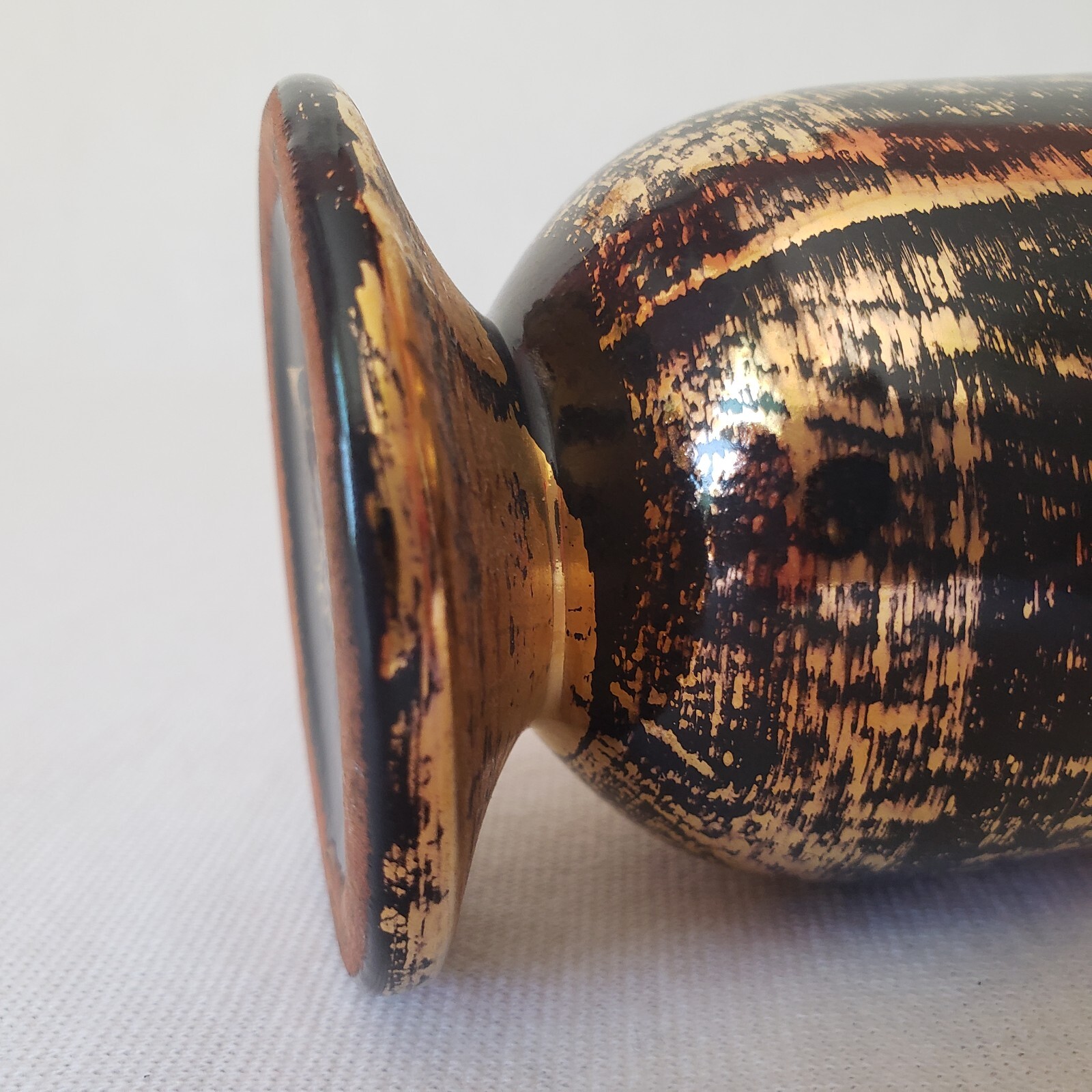 Stangl Pottery Black Gold Vase #3113 Hollywood Regency Style Orig Sticker 5.5″