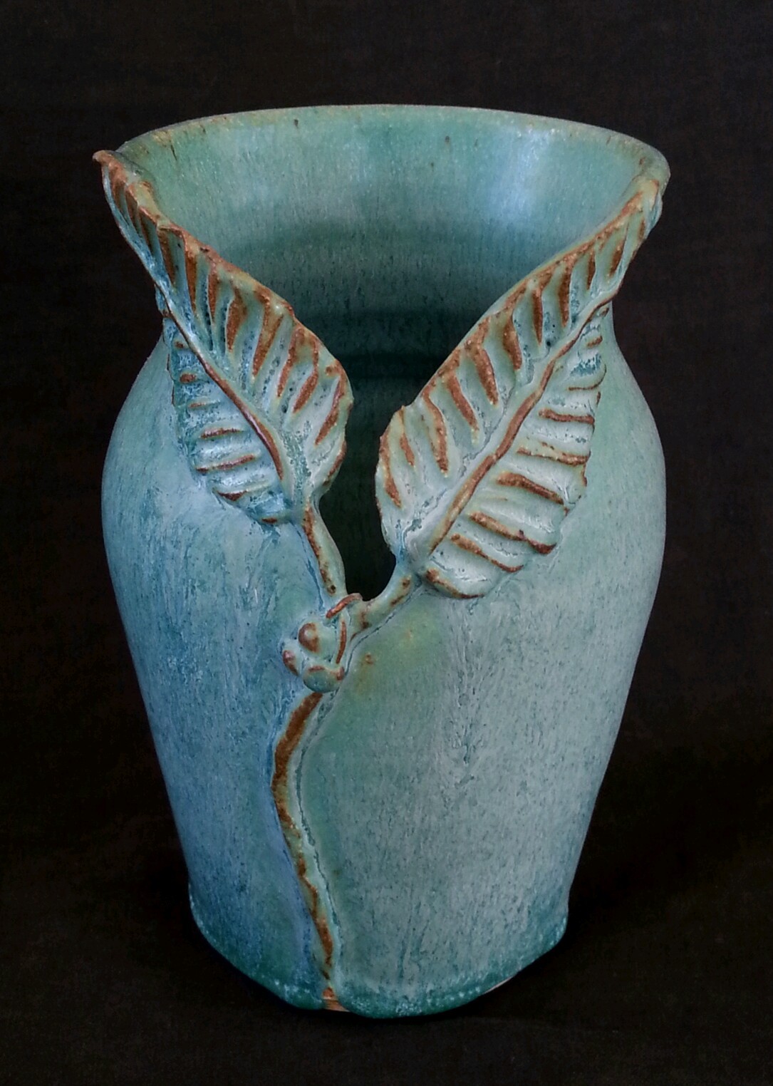 Vintage Haas art pottery turquoise stoneware vase 6.75 inches