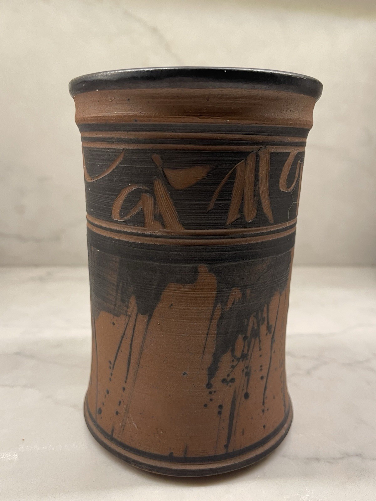 J EDWARD BARKER Vintage MID-CENTURY MODERN Studio Art Pottery SIGNED Vase / 1981