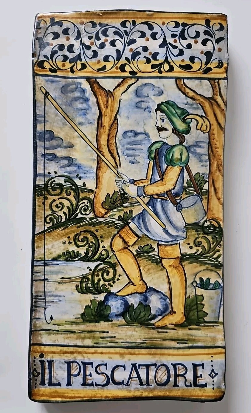 Vintage Profession Tile il PESCATORE Ceramic Tile Castelli Italy 11″x5.5″