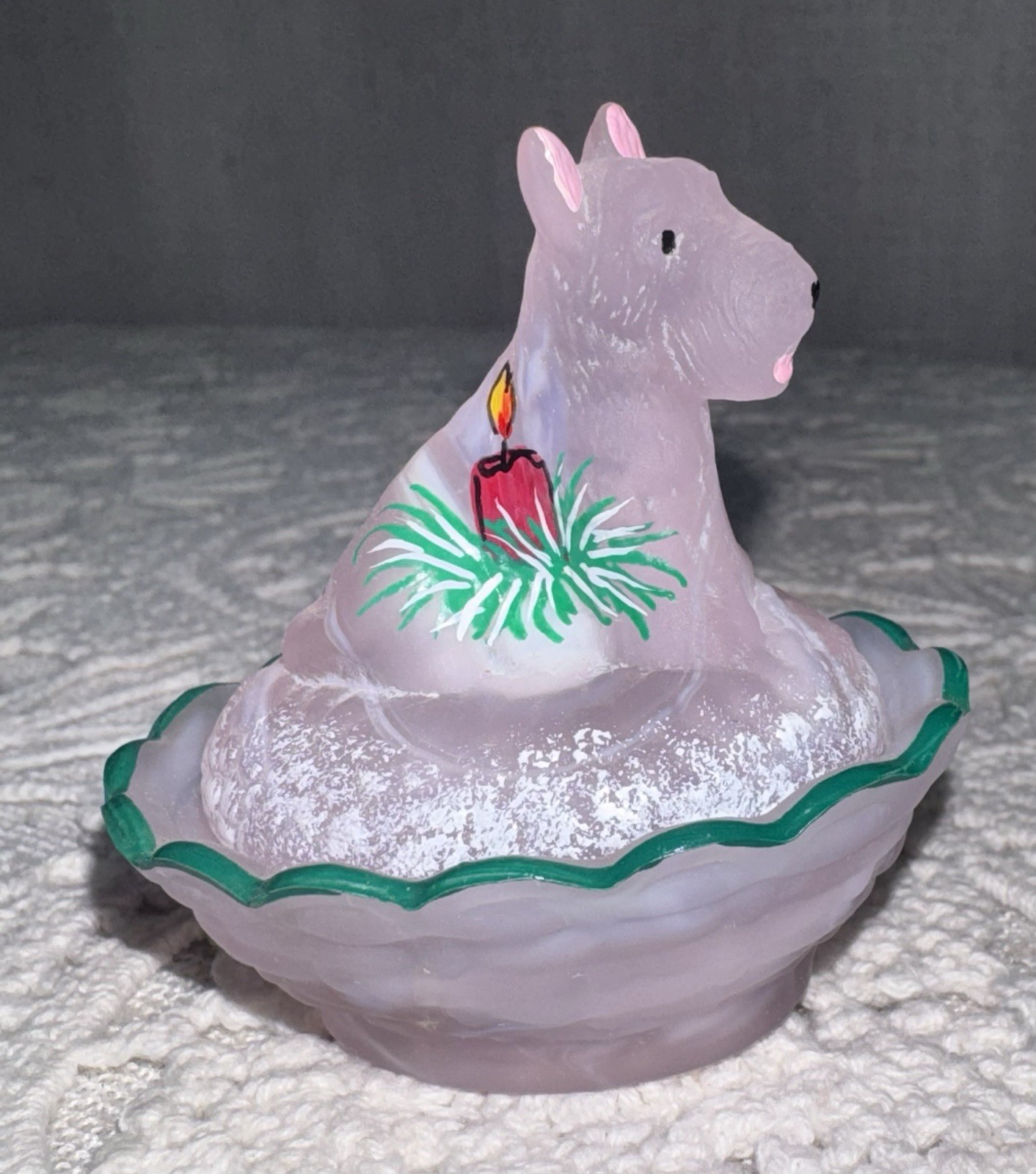 Boyd Crystal Art Glass Scottie Dog Salt NEST Mini Pink Satin Handpainted Signed
