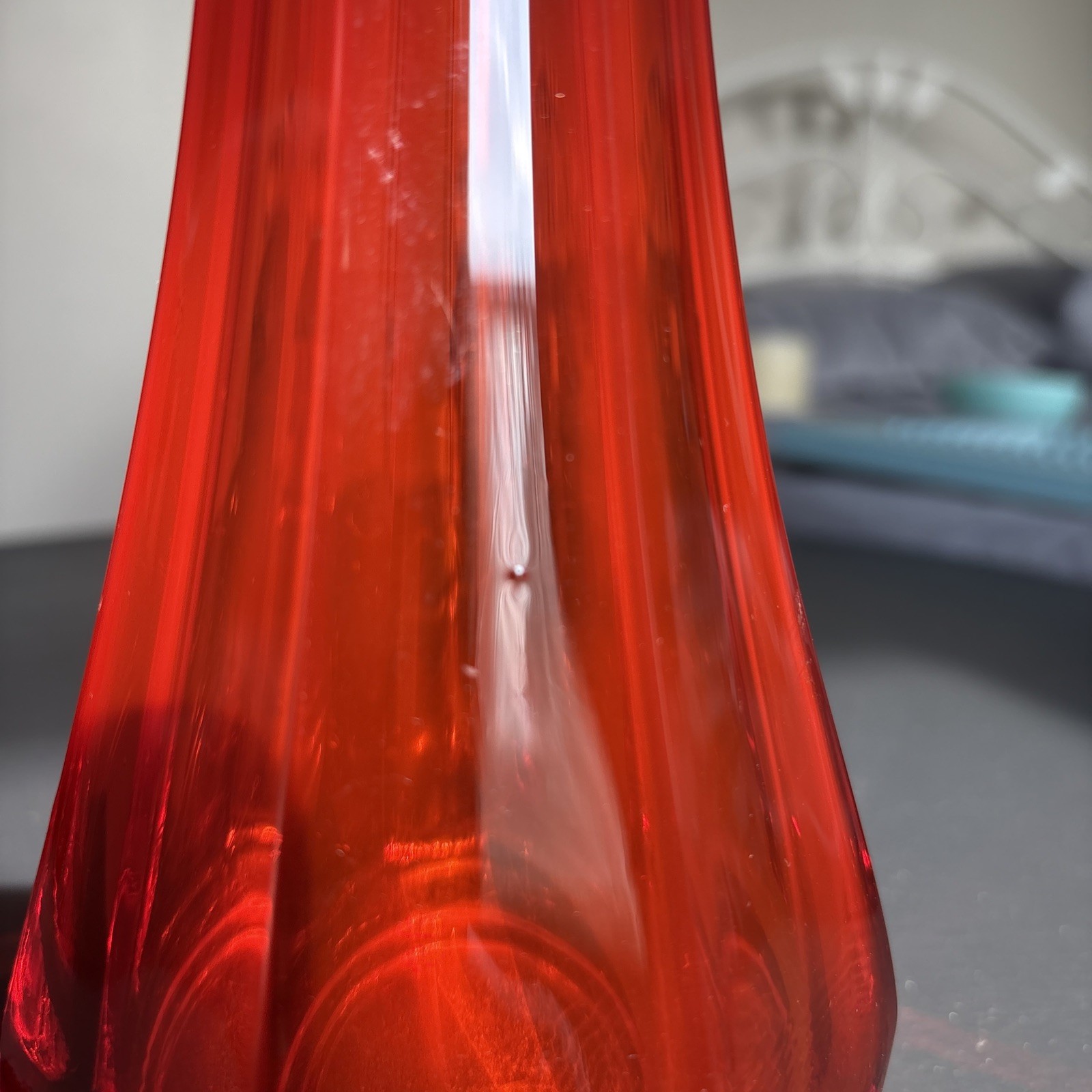 Vtg MCM LE Smith Amberina Panel Swung Glass Vase 16 inches 1960-70’s