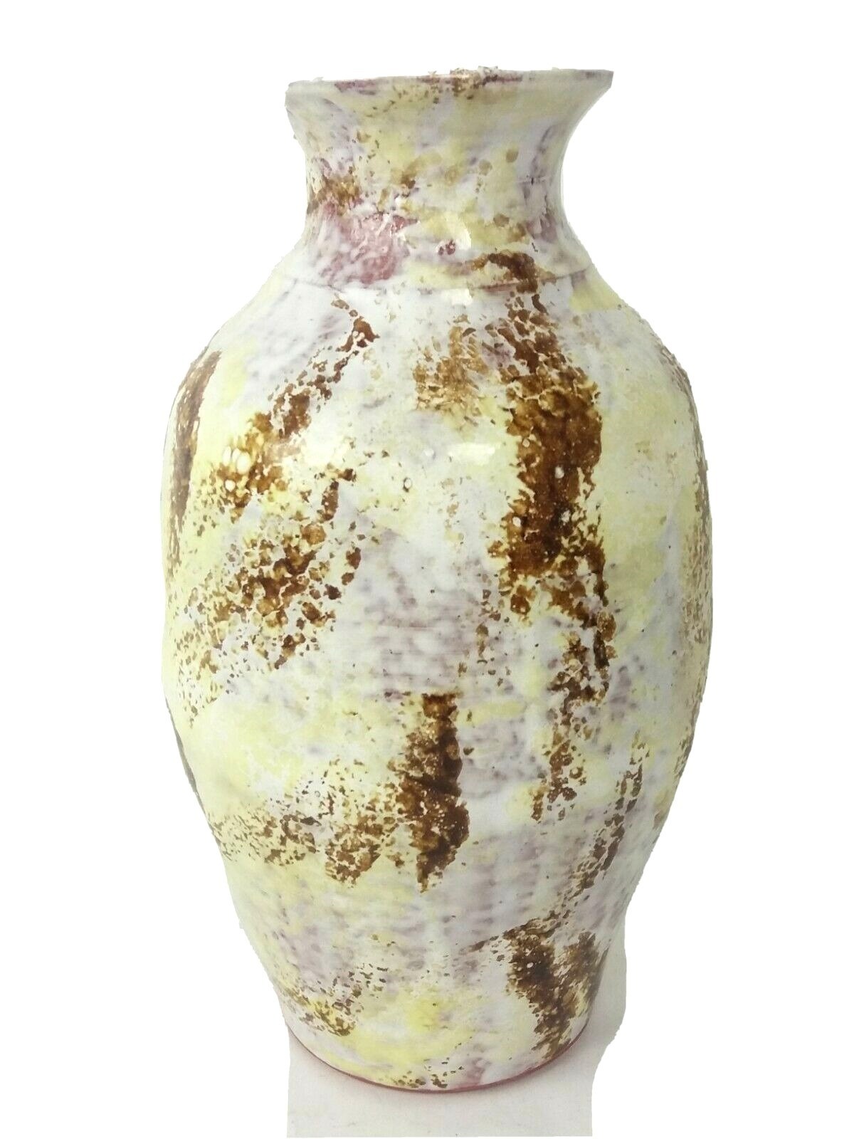 Vintage Bermuda Art Pottery Vase Abstract Design Brown Yellow White 7.5 in