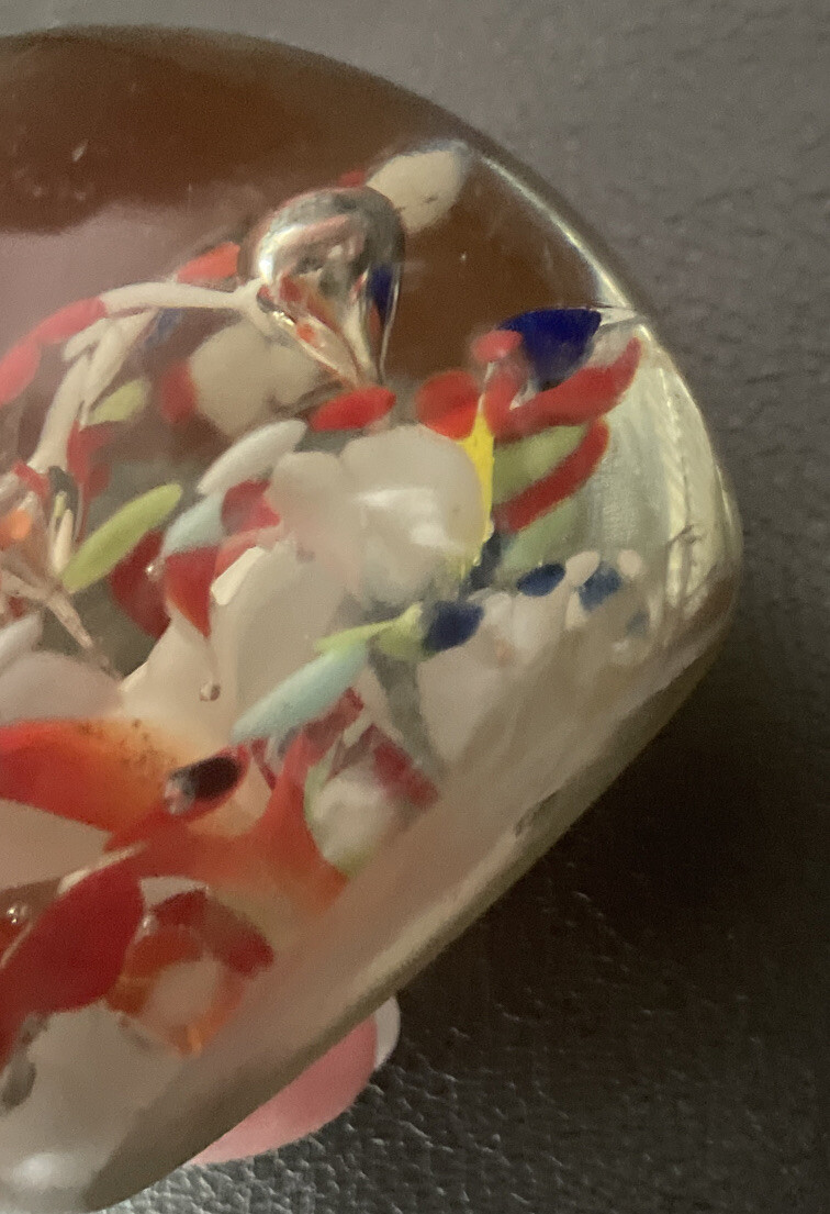 Red White Blue Colorful Firework Suspension Orb Glass Paperweight 3” READ