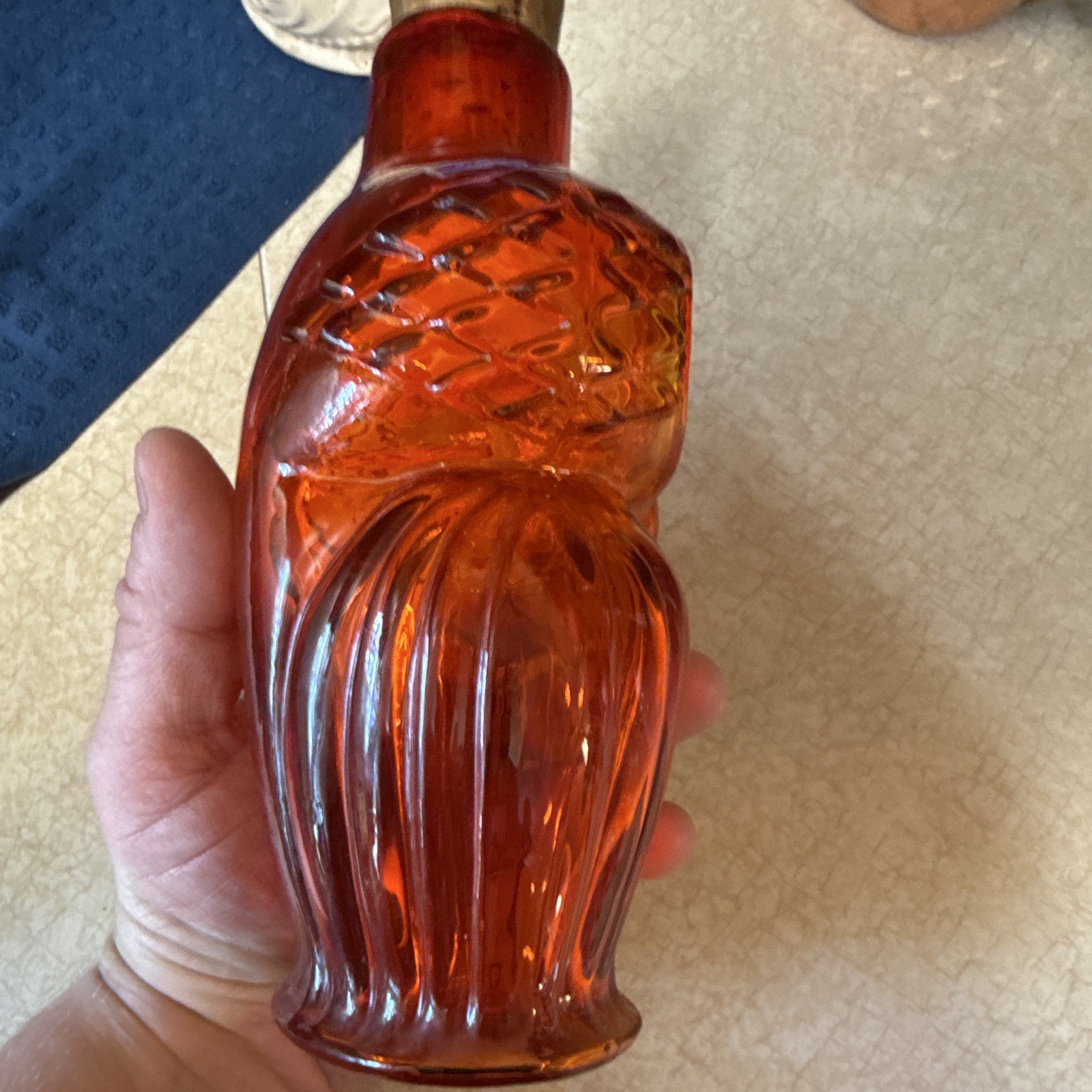 VTG Amberina Owl Bottle Glows Viking Rainbow Red Orange Bird 7inch