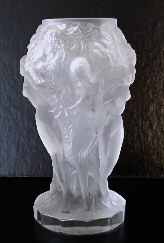 Art Deco Bohemian Frosted Glass Desna Nude Schlevogt Hoffmann Bacchantes Vase