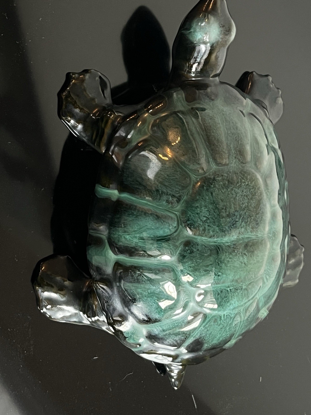 Vintage Blue Mountain Pottery Large Turtle Green Drip Glaze