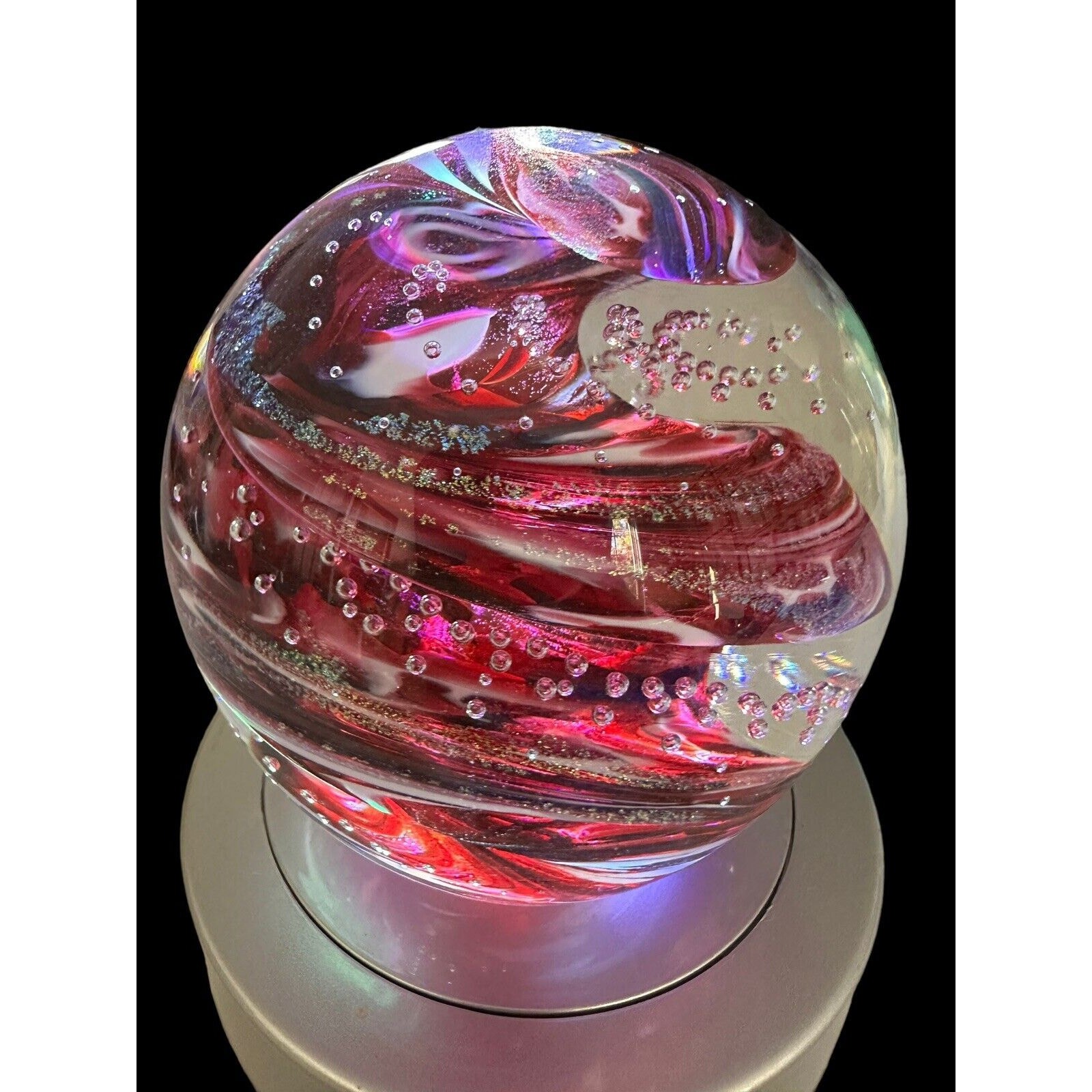 NEW Ruby Glow 4” Reds Gold Orb Paperweight Bullicante Bubbles Signed Scotty G.