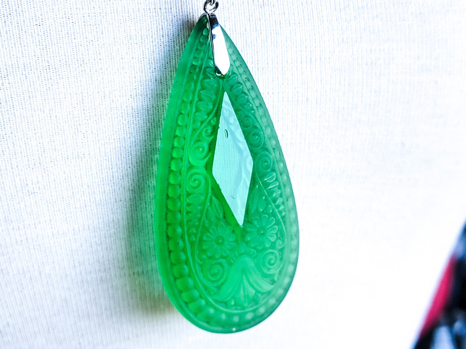 Sterling Uranium Glass Necklace Antique Pressed Glass Chandelier Crystal