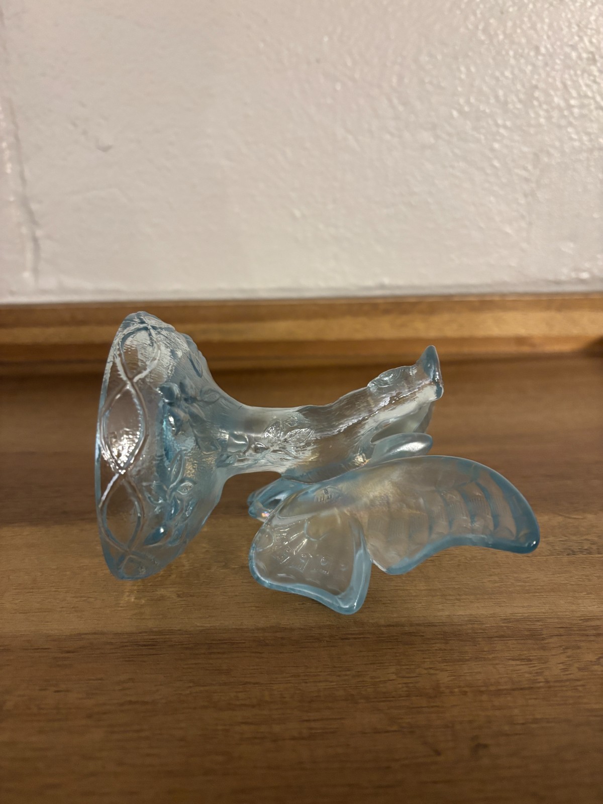 Fenton Light Blue Glass Butterfly on a Branch Figurine