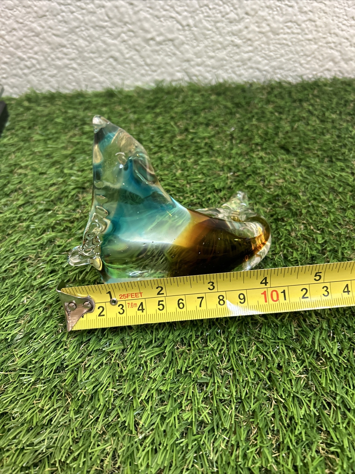 Vtg Handblown Glass Venetian Yellow, Blue, Green, Seal Sea Lion Paperweight