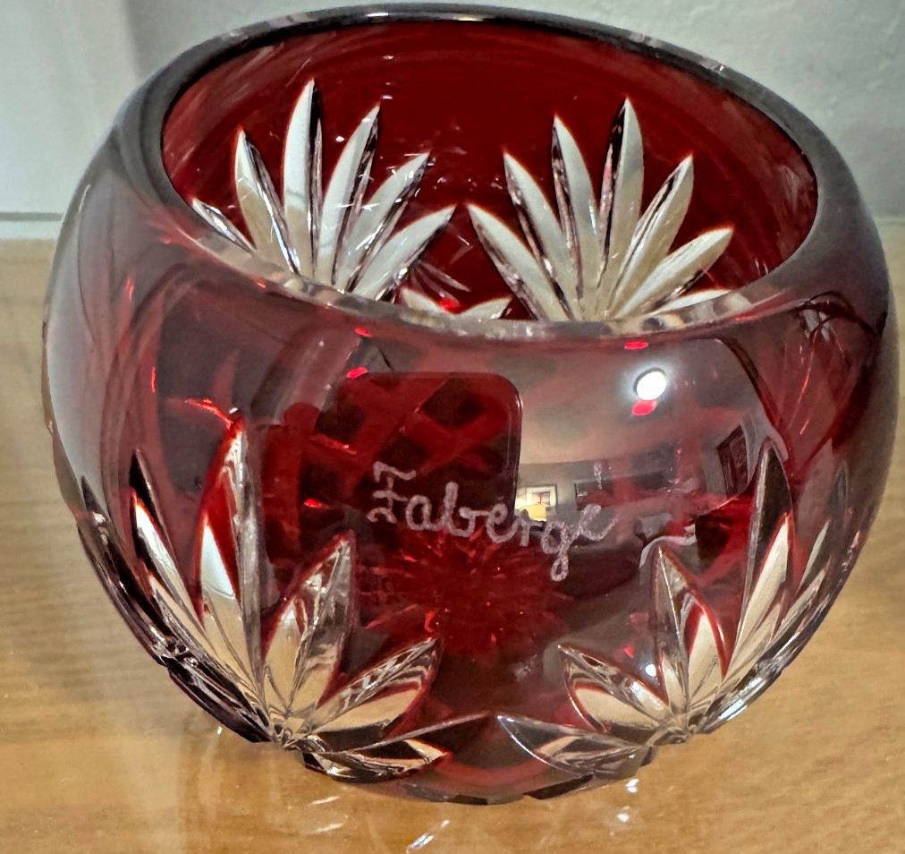 Faberge Nadya Ruby Red Cut Crystal Votive Candle Holder, Bowl VINTAGE – DS31