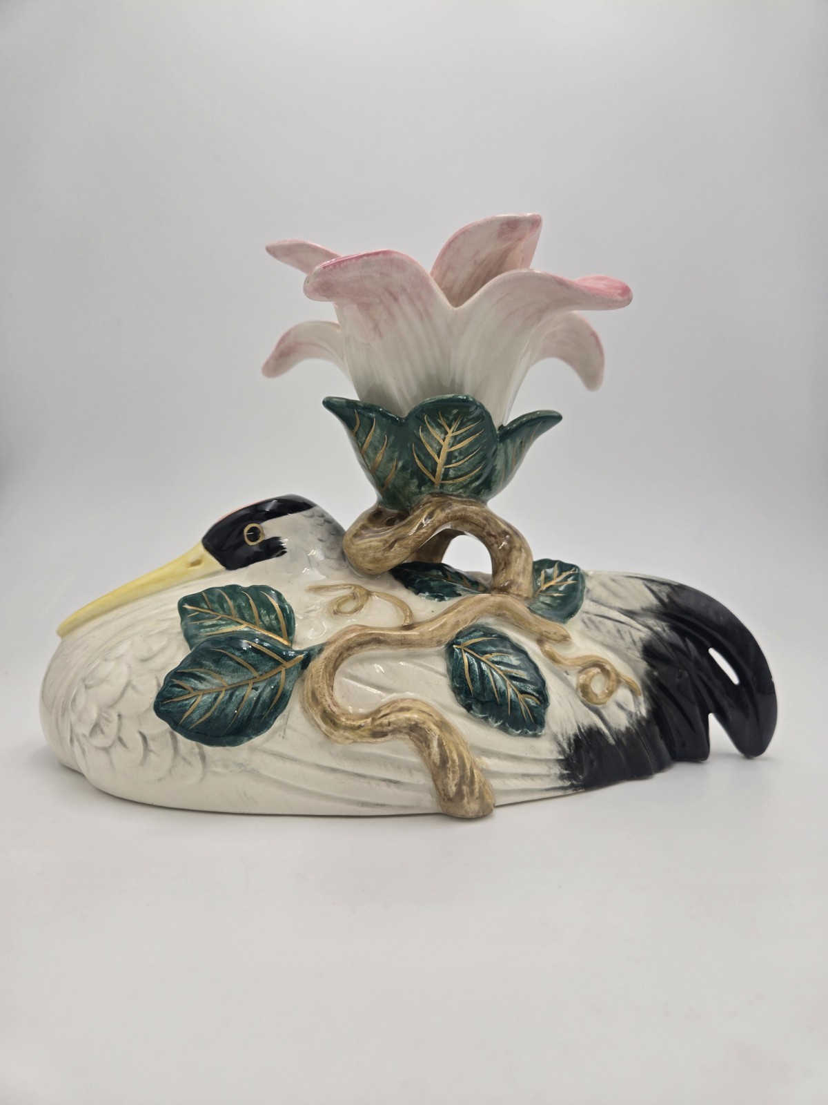 Fitz and Floyd Ceramic Hand Painted Bird Figurine Floral Pink, Sri Lanka