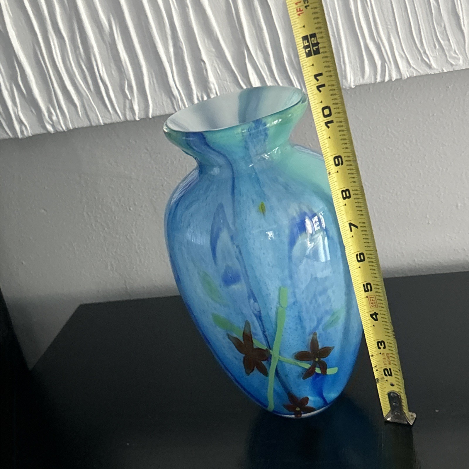 Vintage Art Glass Floral Vase Handblown Cased Glass Very Heavy Beautiful
