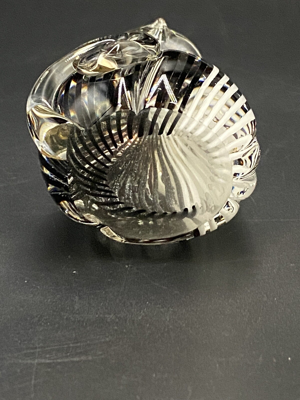 Art Glass Cat Paperweight Clear With Black White Stripes 4″