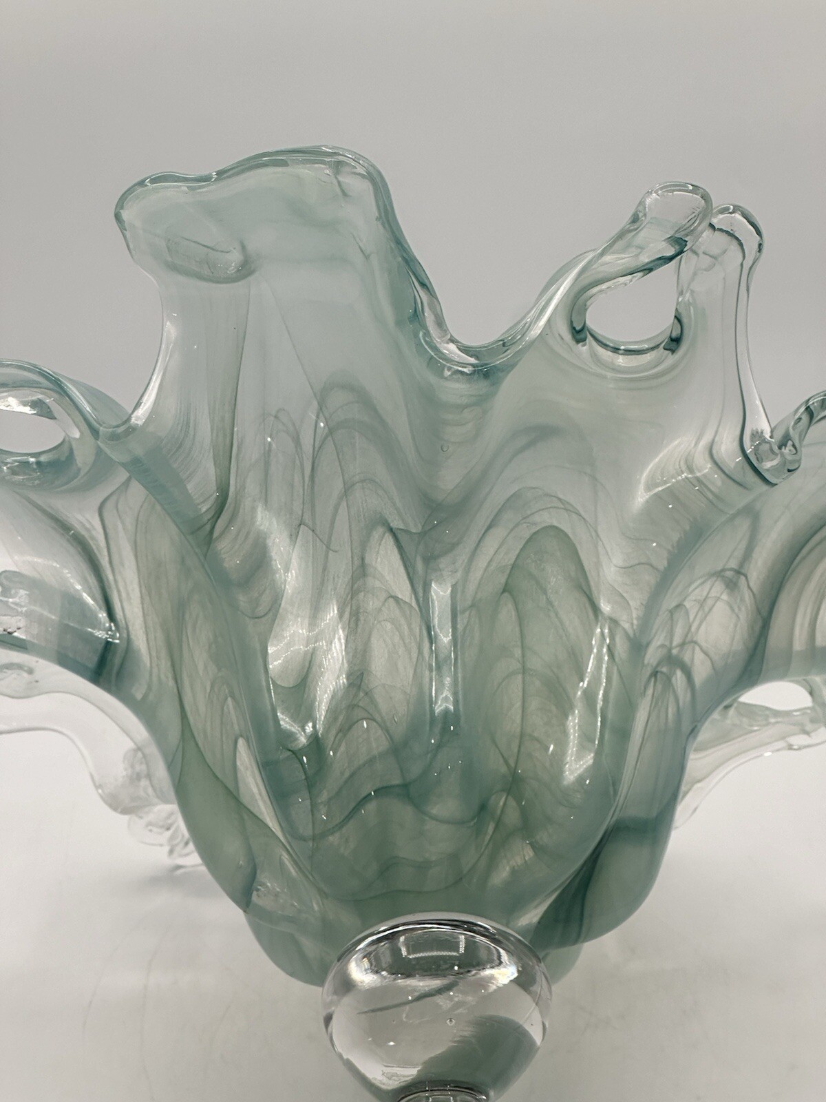 Lavorazione Arte Murano Mint Green And Clear Stretch Glass Compote On Clear Base