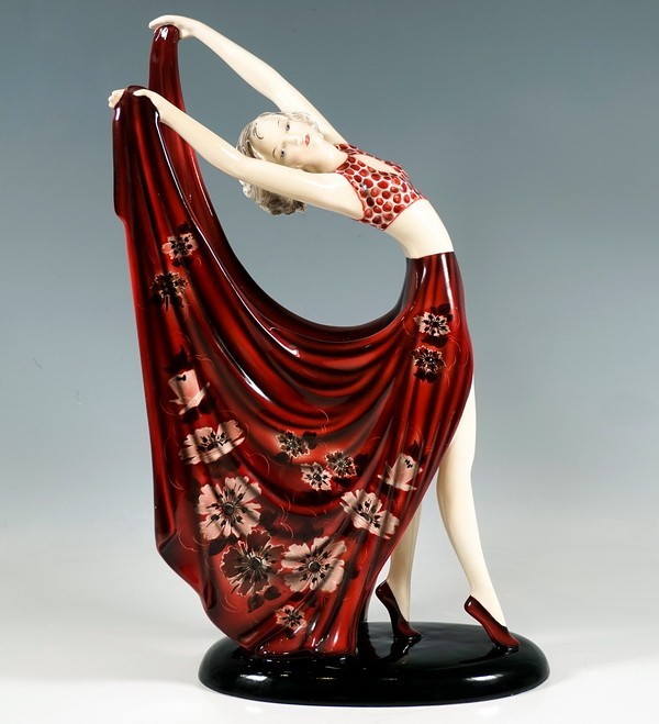 GOLDSCHEIDER Art Deco Beauty Figurine Female Dancer in Red Dress 7195