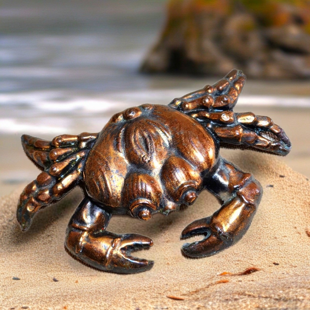 Vintage Metal Crab Paperweight Copper Color Nautical Ocean Decor Figurine