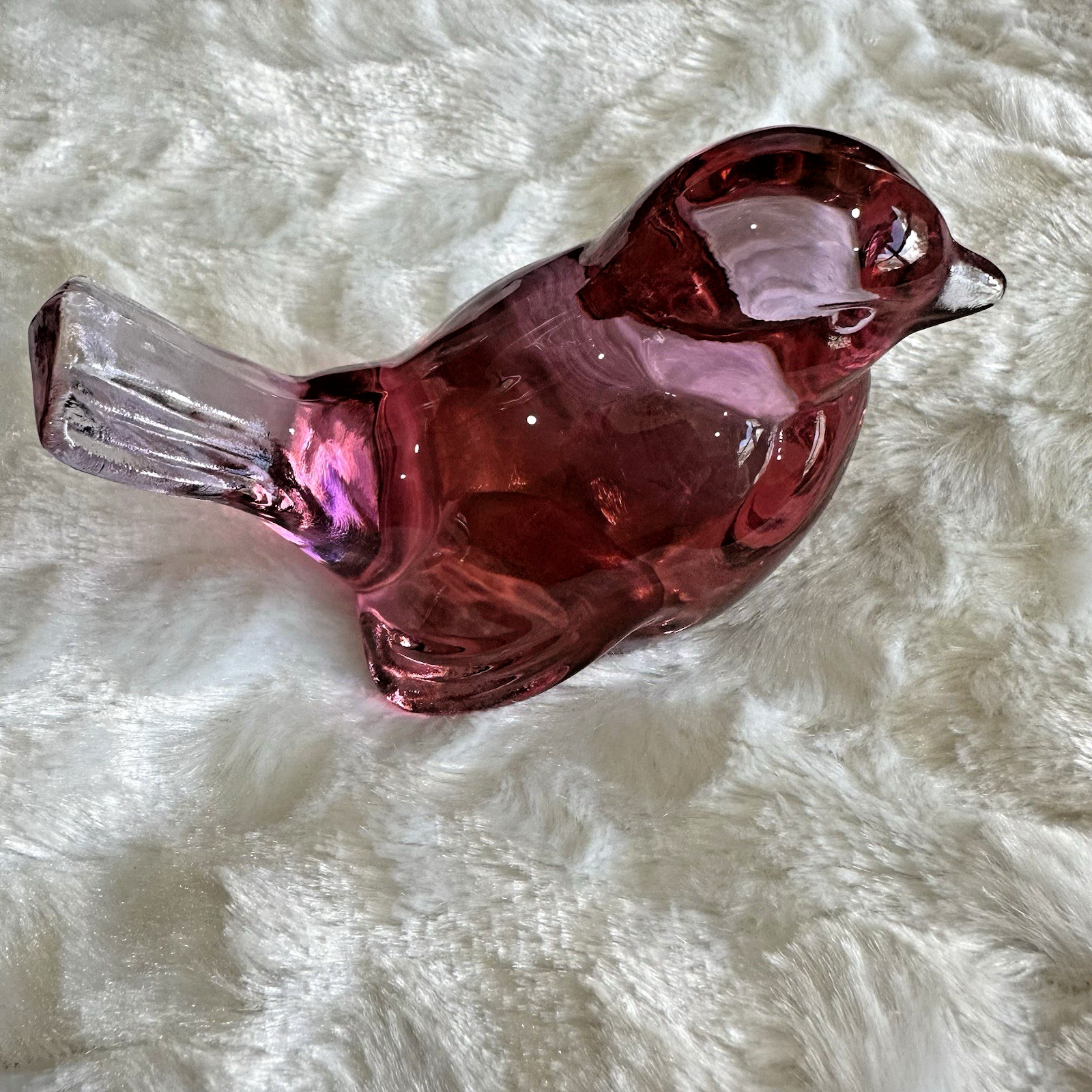 Vintage Fenton Art Glass Dusty Rose Bird Figurine Sparrow Songbird