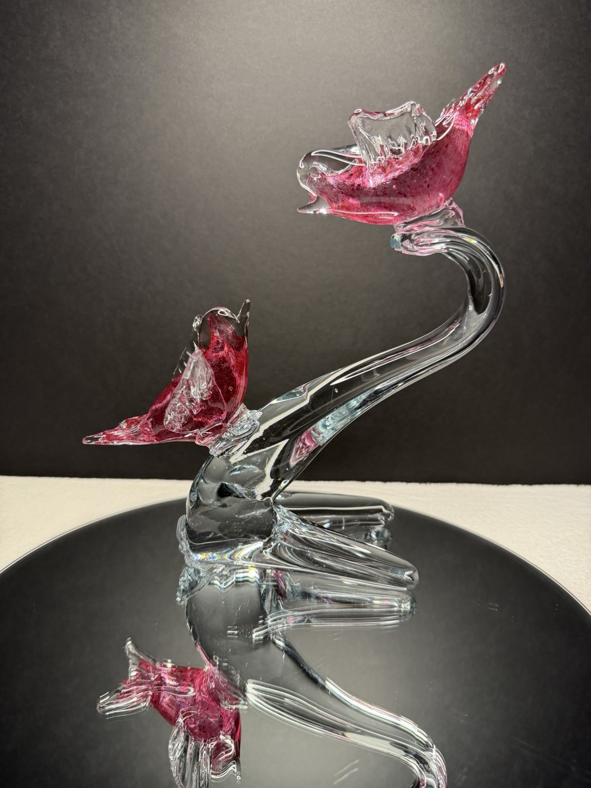 Vintage MURANO-STYLE ART Lead Crystal Glass LOVE BIRDS SCULPTURE Heavy EUC
