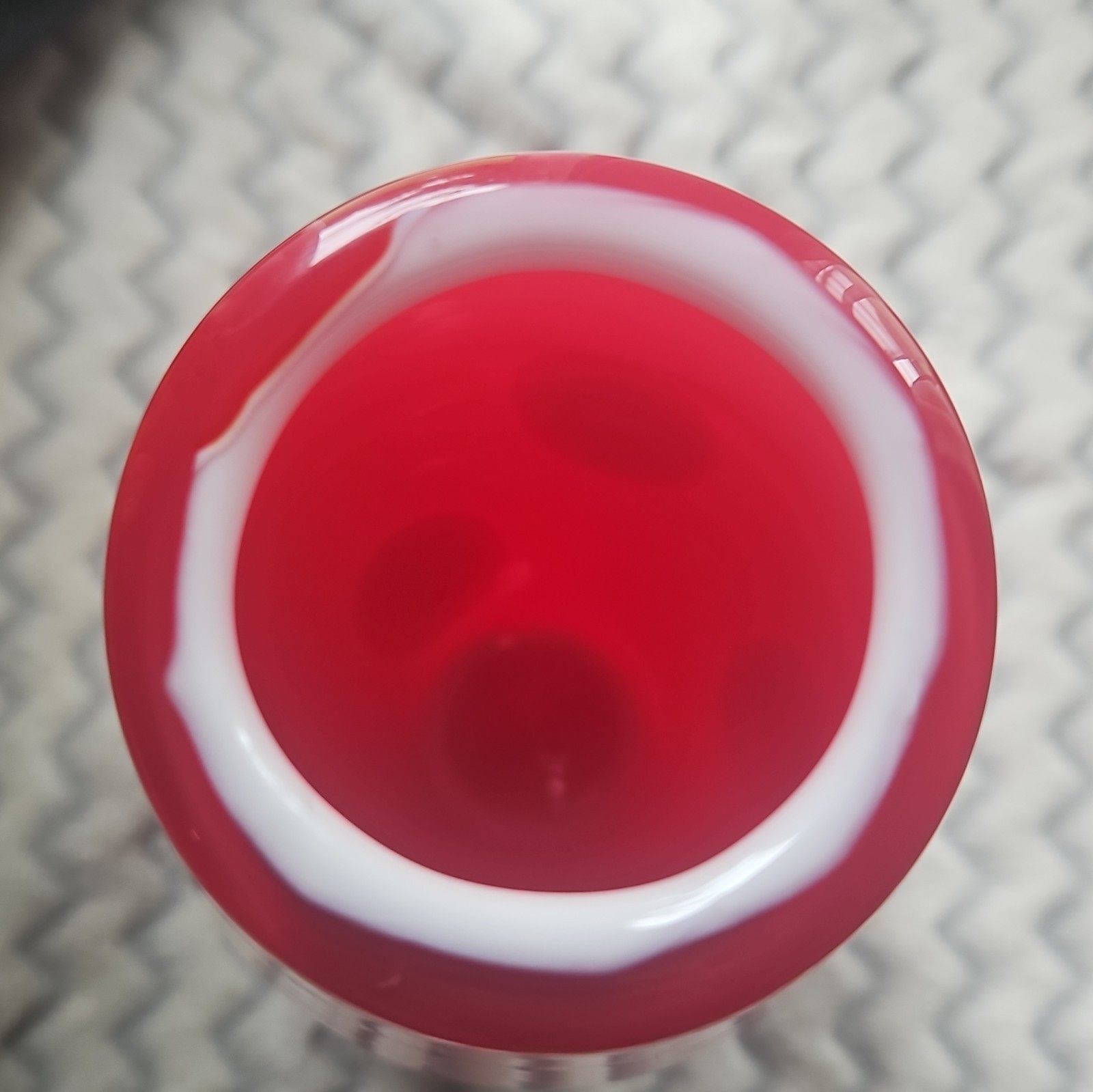 Red & White Abstract Art Glass Vase Glossy Finish Decorative