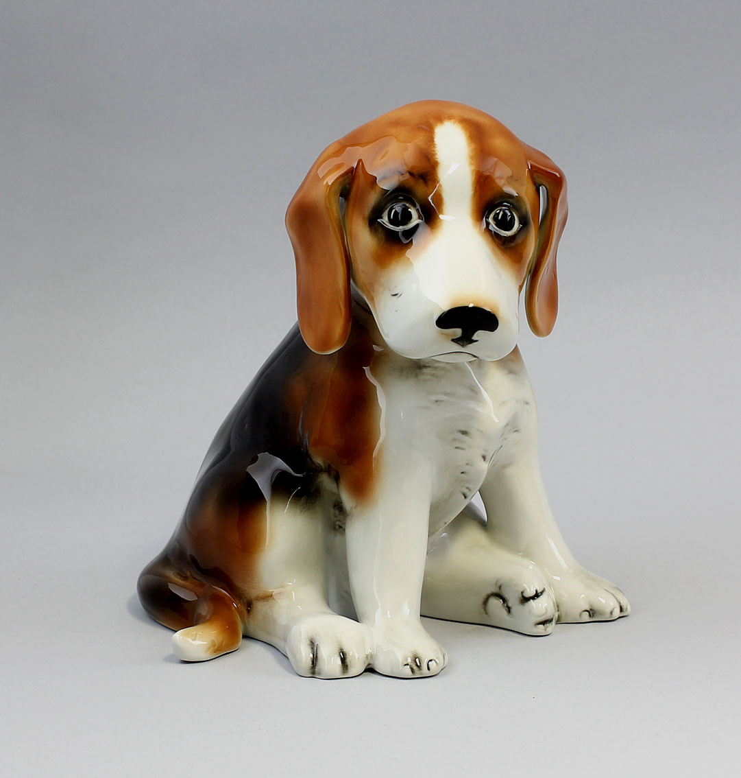9942350-ds Wagner&apel Porcelain Figure Dog Beagle Seated 7 1/8×5 1/2×5 1/2in