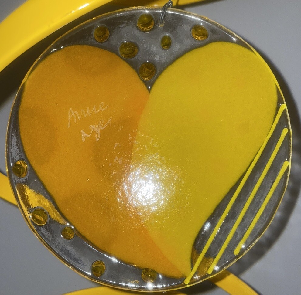 Fused Glass HEART Art Sculpture with Stand Signed by Anne Nye & Diane Mattern