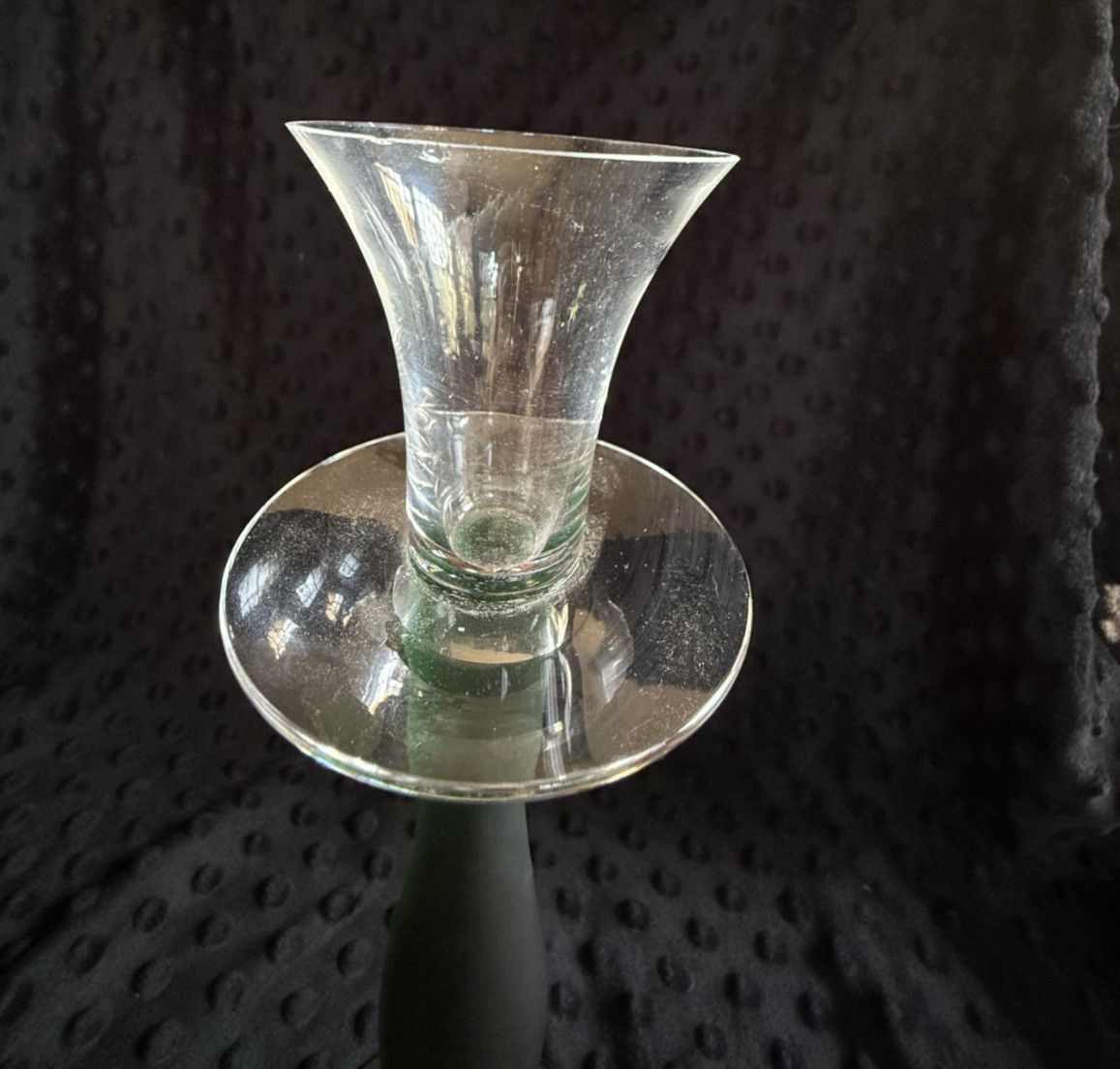 Mid Century Orrefors Celeste Green Froster Glass 11.75″ Candlestick Anne Nilsson