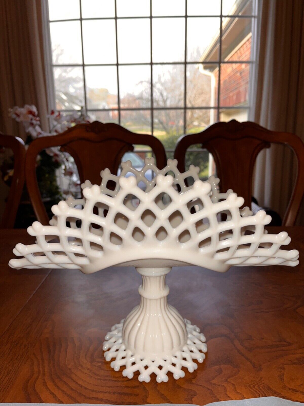 Scarce Vintage Westmoreland Milk Glass Lacy Criss Cross Style Banana Boat dish