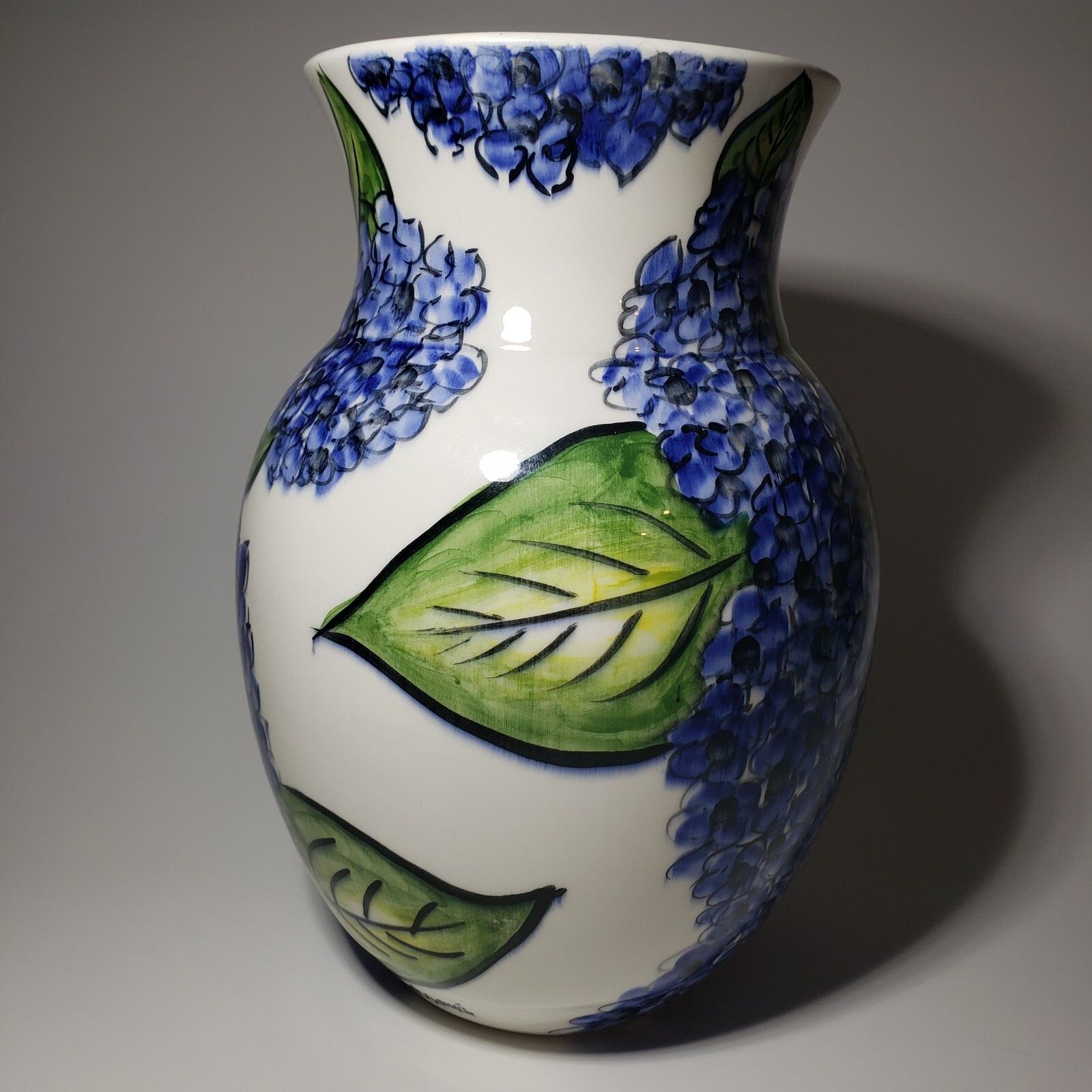 Hydrangea Vase Achaia Ceramics Greece 9.5″ Blue Flowers Hand Painted Signed