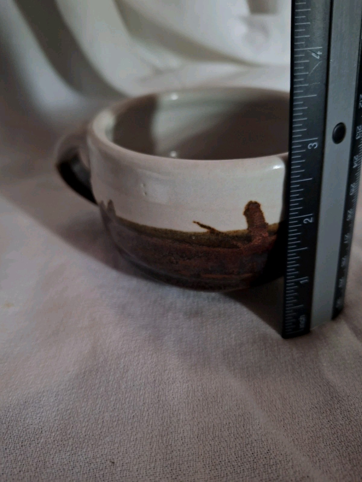 handmade studio pottery, stoneware two-tone drip glaze, cream and Brown Glaze