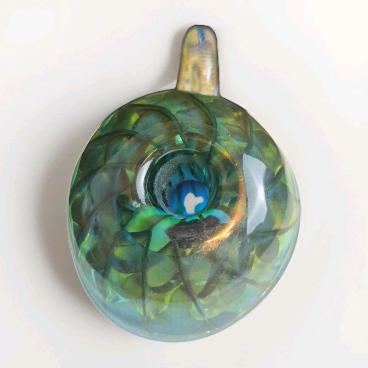 Artist Signed Iridescent Art Glass Nautilus Shell Inkwell Seaform Paperweight