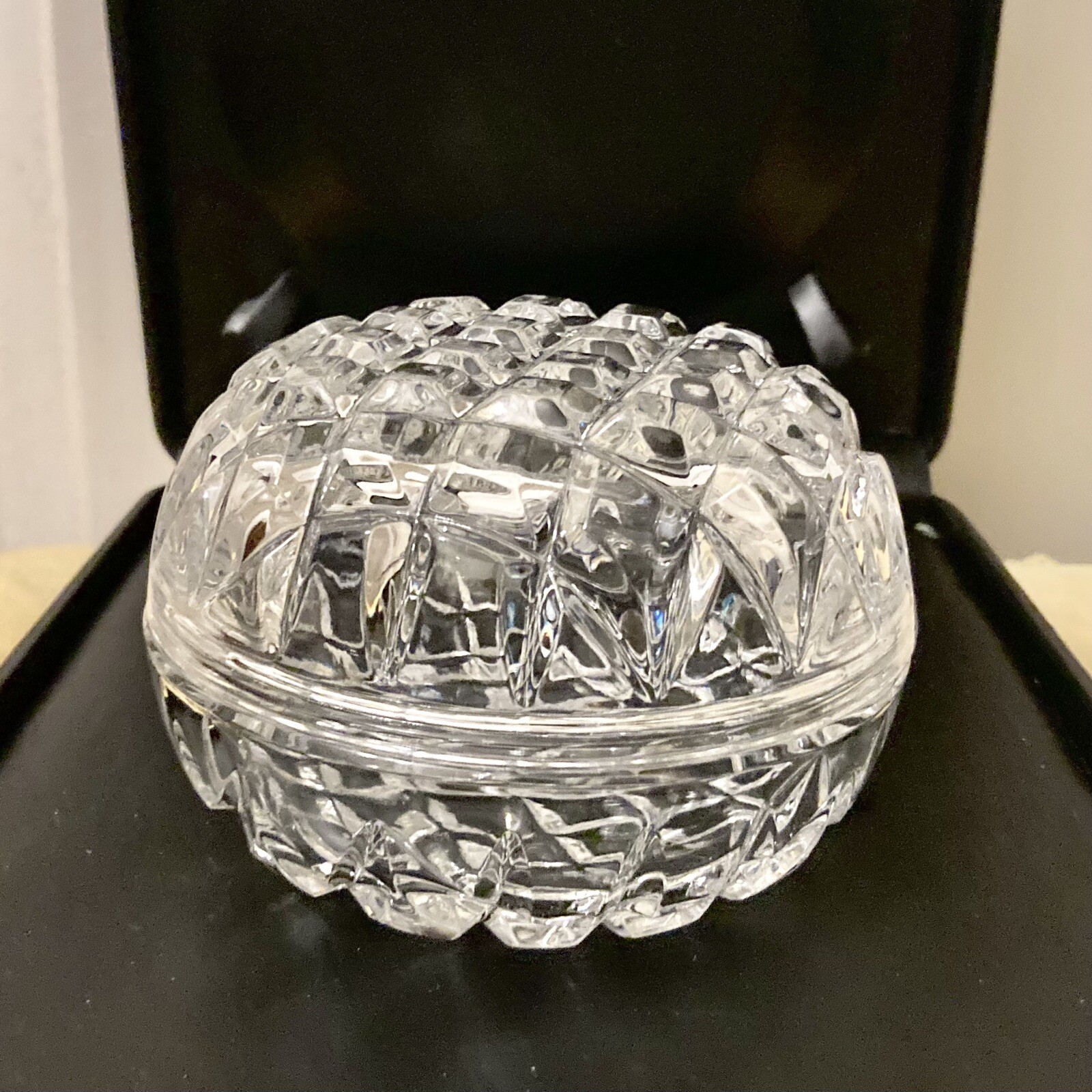Lead Crystal / GLASS Round Clear Trinket Box 4-1/2” Diameter x 3” High
