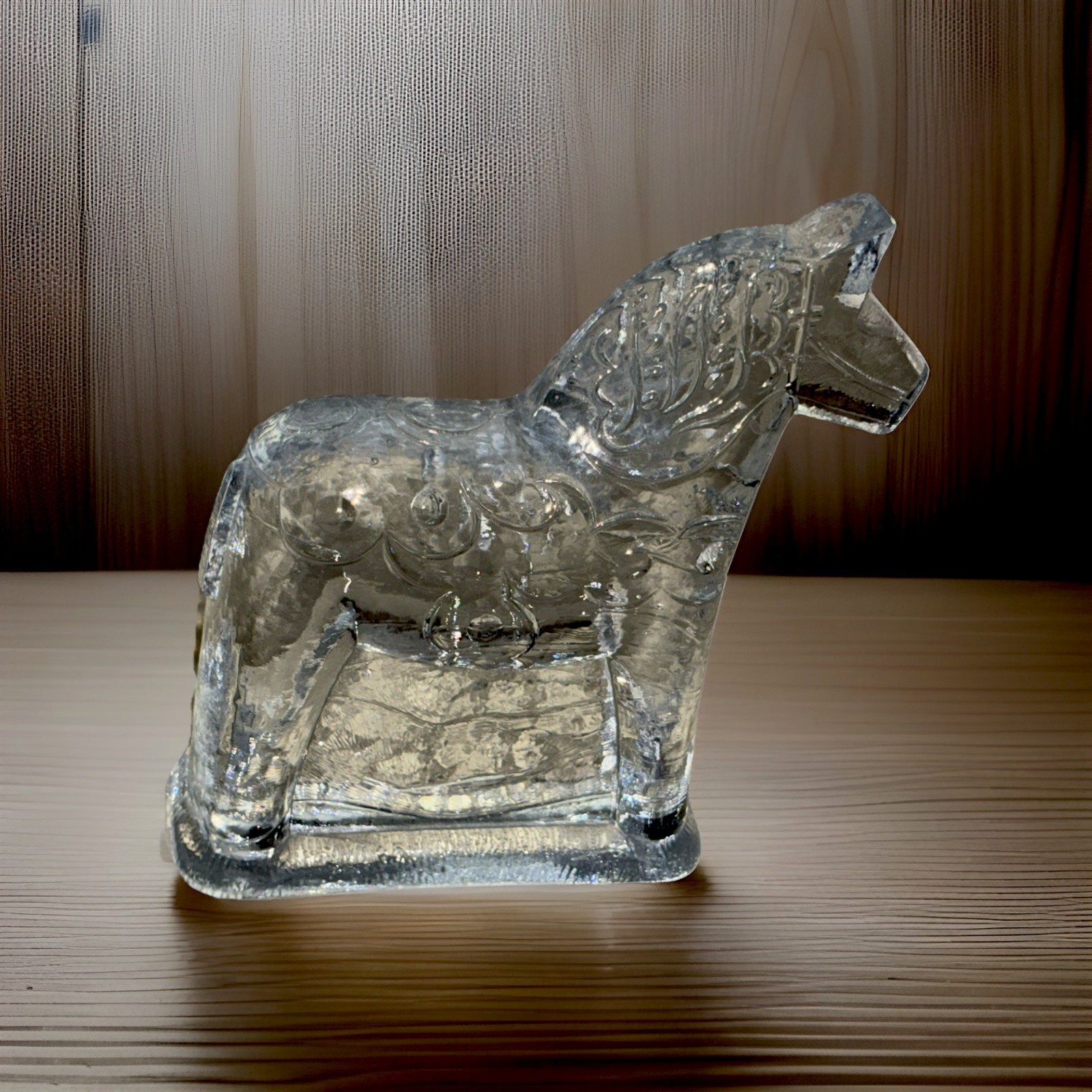 Swedish Lindshammar Sweden Art Clear Glass Dala Horse Paperweight