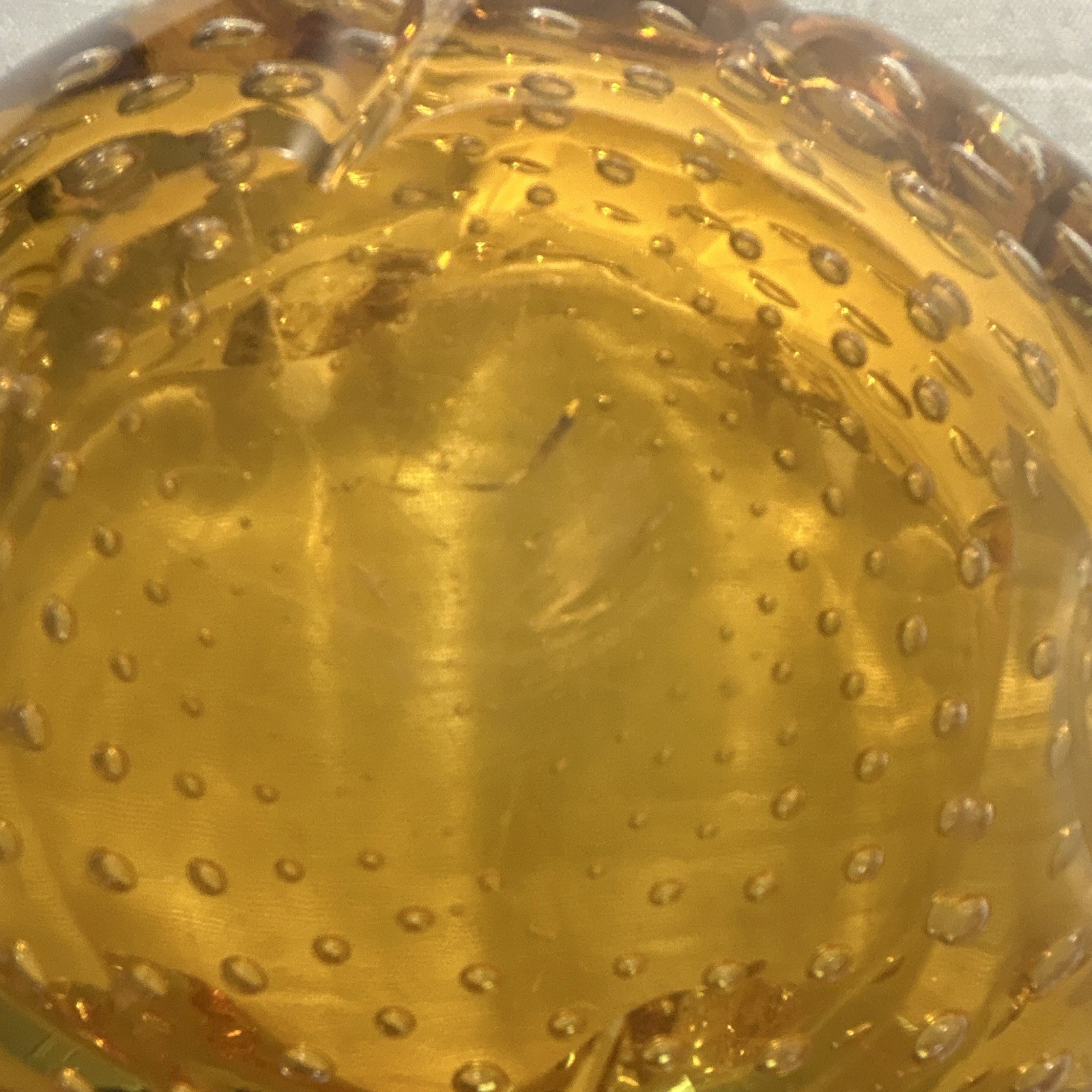 Vintage Murano Bullicante Controlled Bubble Art Glass Amber And Clear Ashtray