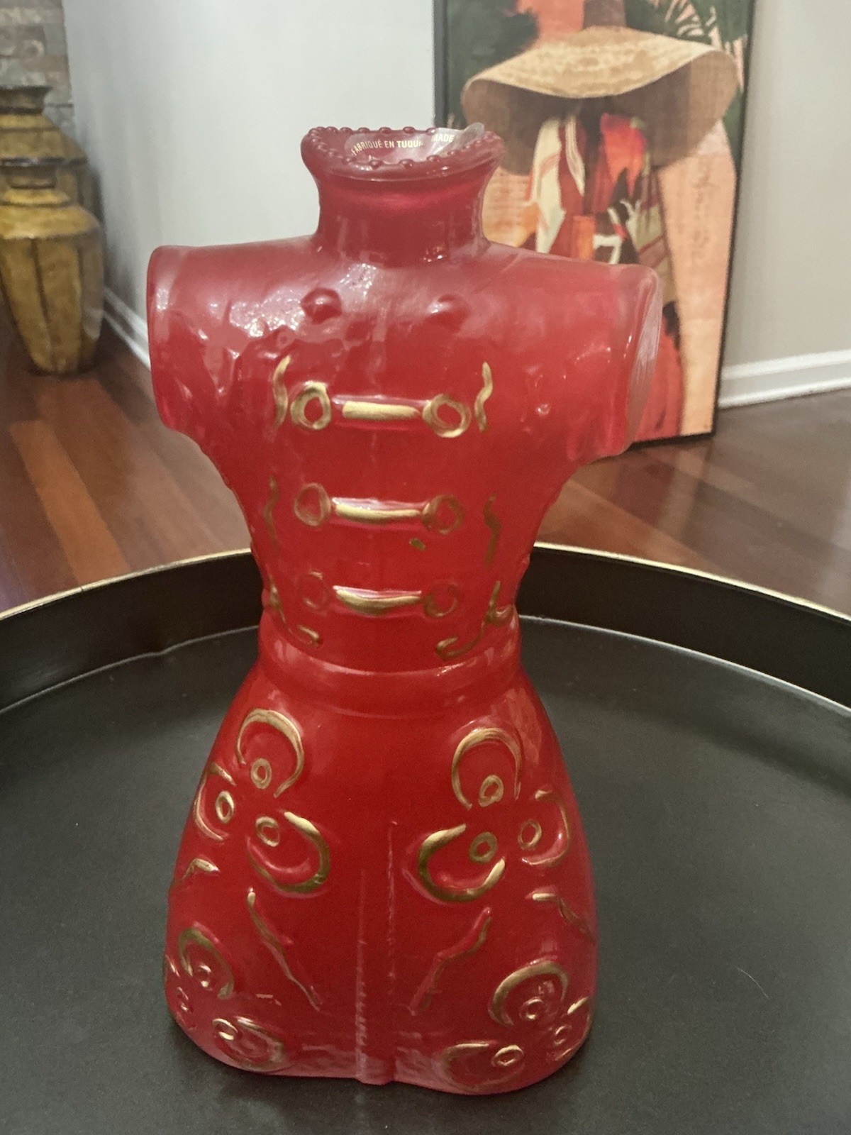 Akcam Glass Vase Torso Dress 8.5 inches tall 4.75 inches wide Hand Painted Blue