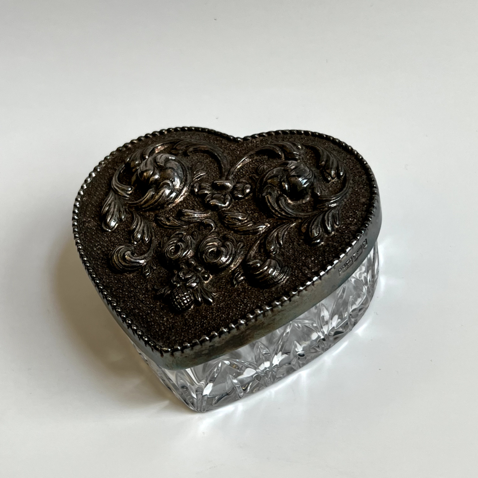 Atlantis Crystal Heart Box Silverplated Lid Topazio Vintage, Made in Portugal,