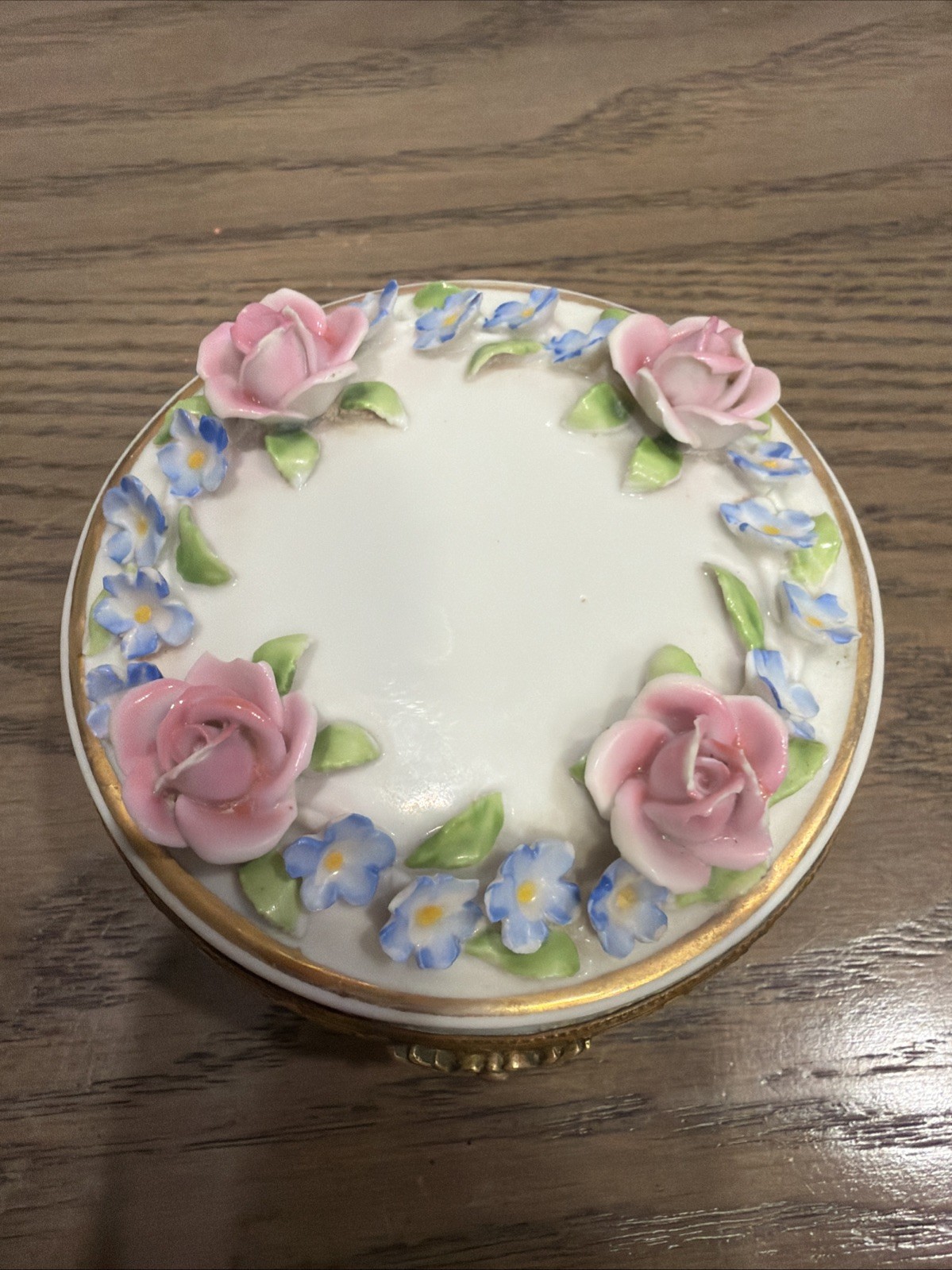 Vintage Capodimonte Italy Porcelain Hinged Trinket Box Crown “N” Mark