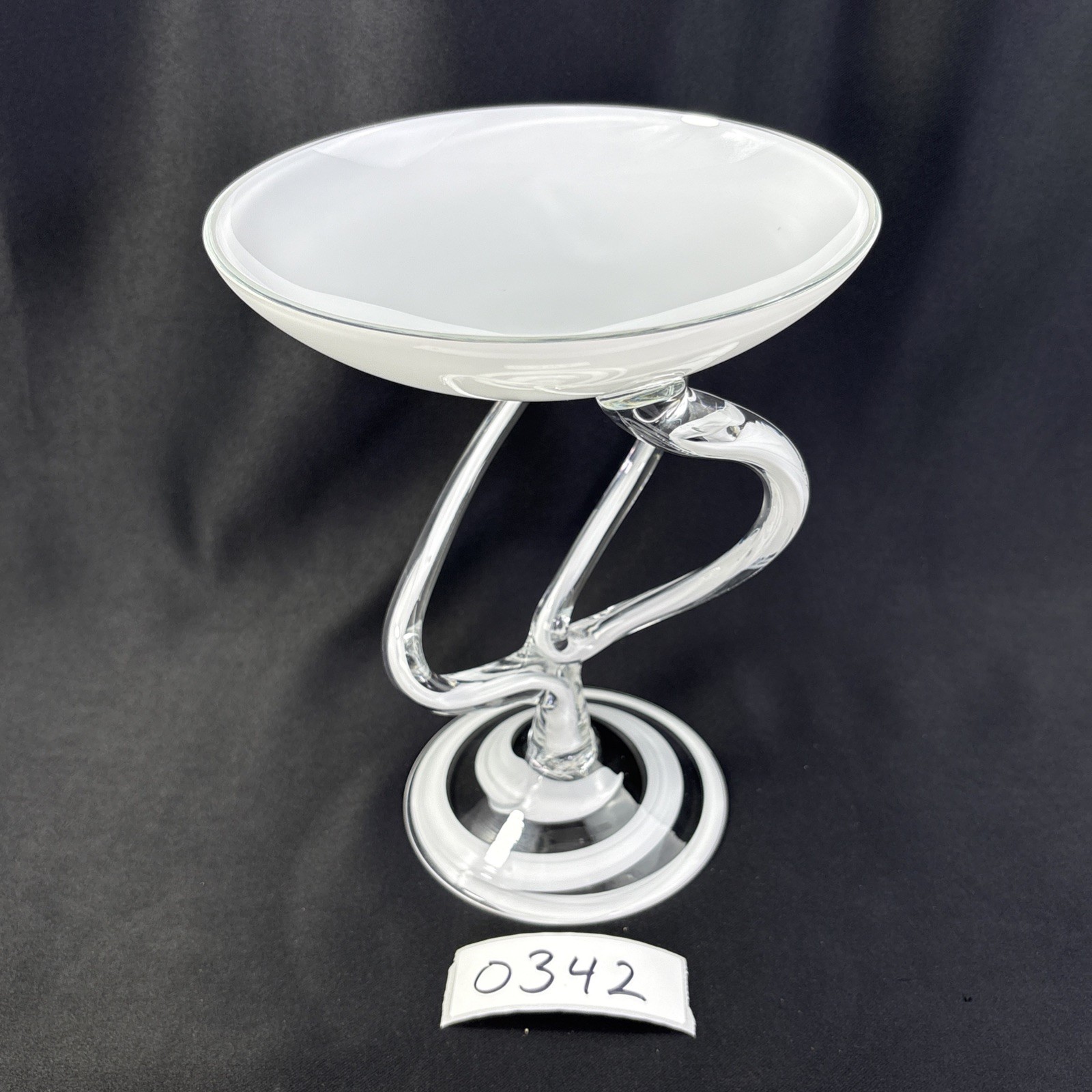 Jozefina Krosno Poland Hand Blown Art Glass Jellyfish Compote Dish Bowl 9″ x 7″
