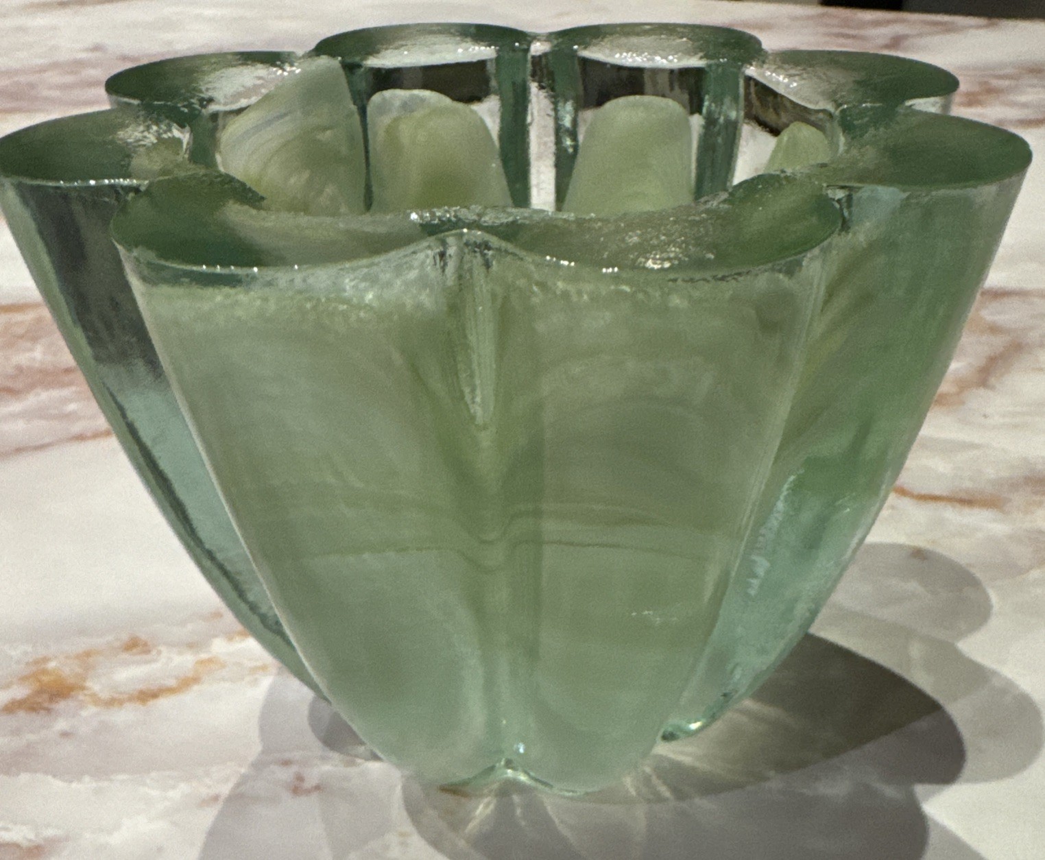 Eco glass 100% Recycled Glass Green Candle Votive bowl Scalloped Design Spain