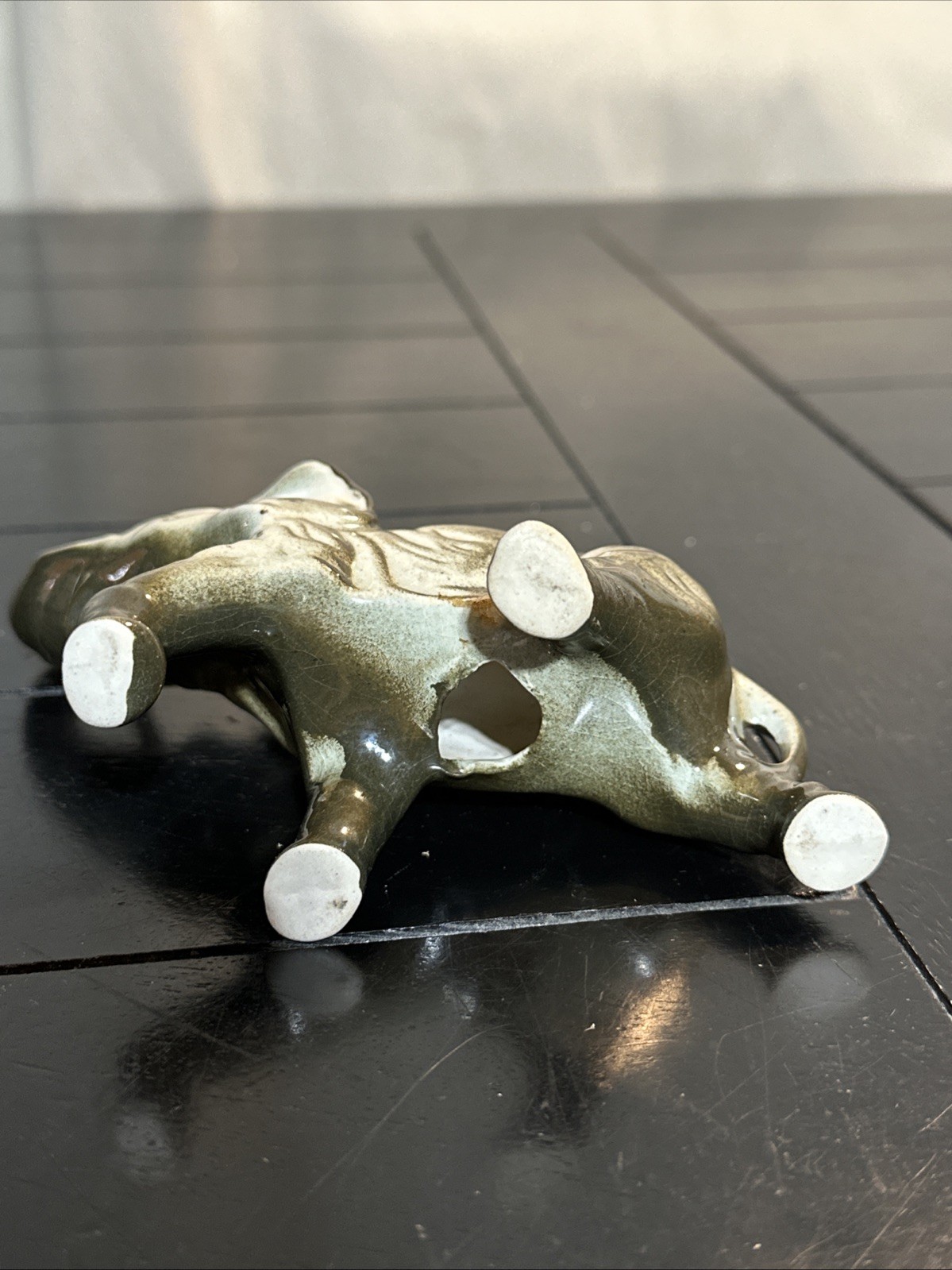VINTAGE LUCKY ELEPHANT TRUNK UP TUSKS UP GRAY AND WHITE ELEPHANT FIGURINE 5”