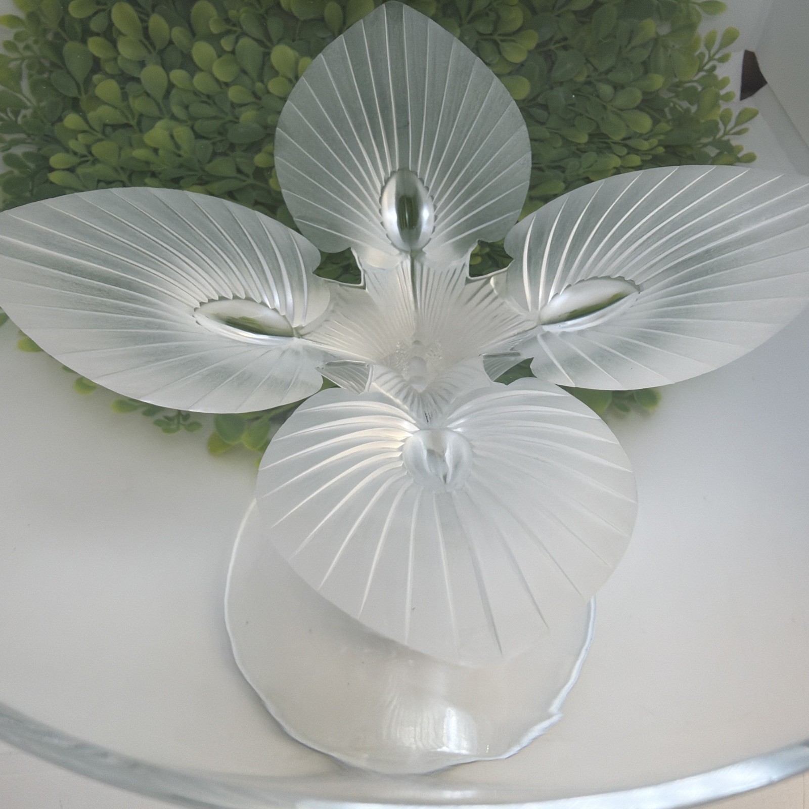 Vintage French Lalique Virginia Glass Peacocks Compote Frosted & Clear 7″