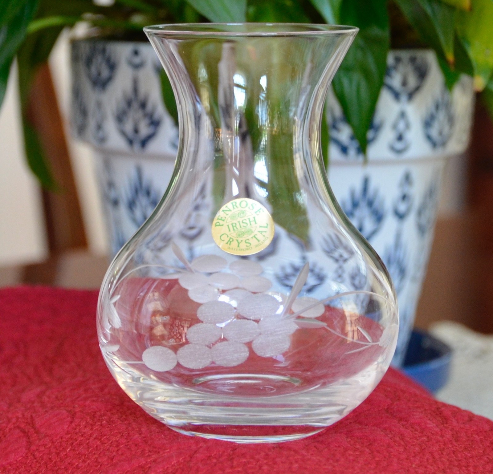 Small PENROSE Irish Crystal VASE Etched Made in Waterford Ireland 4 1/2 in Tall
