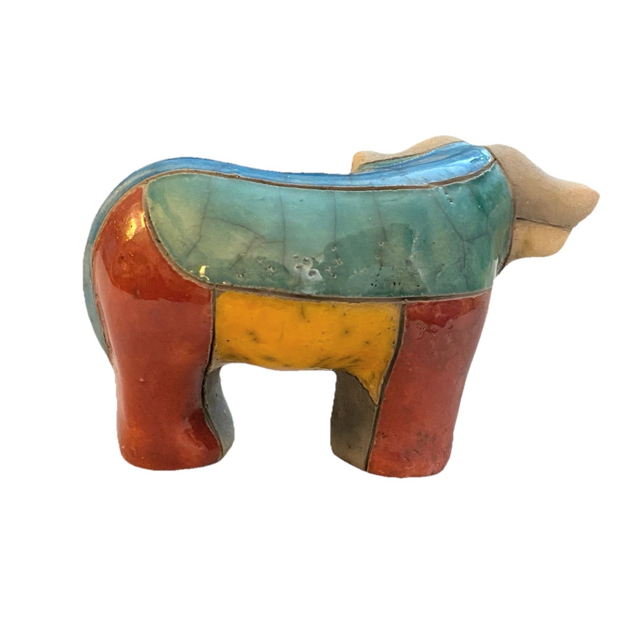 South Africa Art Pottery Raku Mini Blue Stripe Buffalo 4” Animal Handmade Signed
