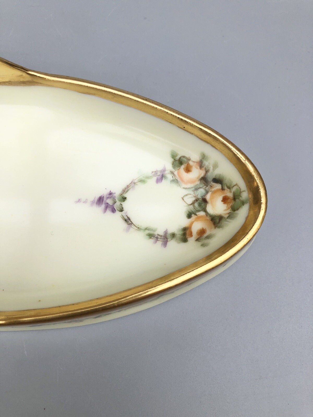 Vintage RS Germany Oval Porcelain Bowl Shallow Basket Pink Rose Gold Gilt