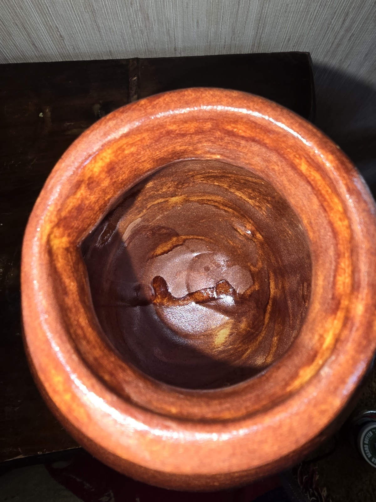 Hand Thrown Scroddled Clay Swirl Vase Primitive Redware Signed