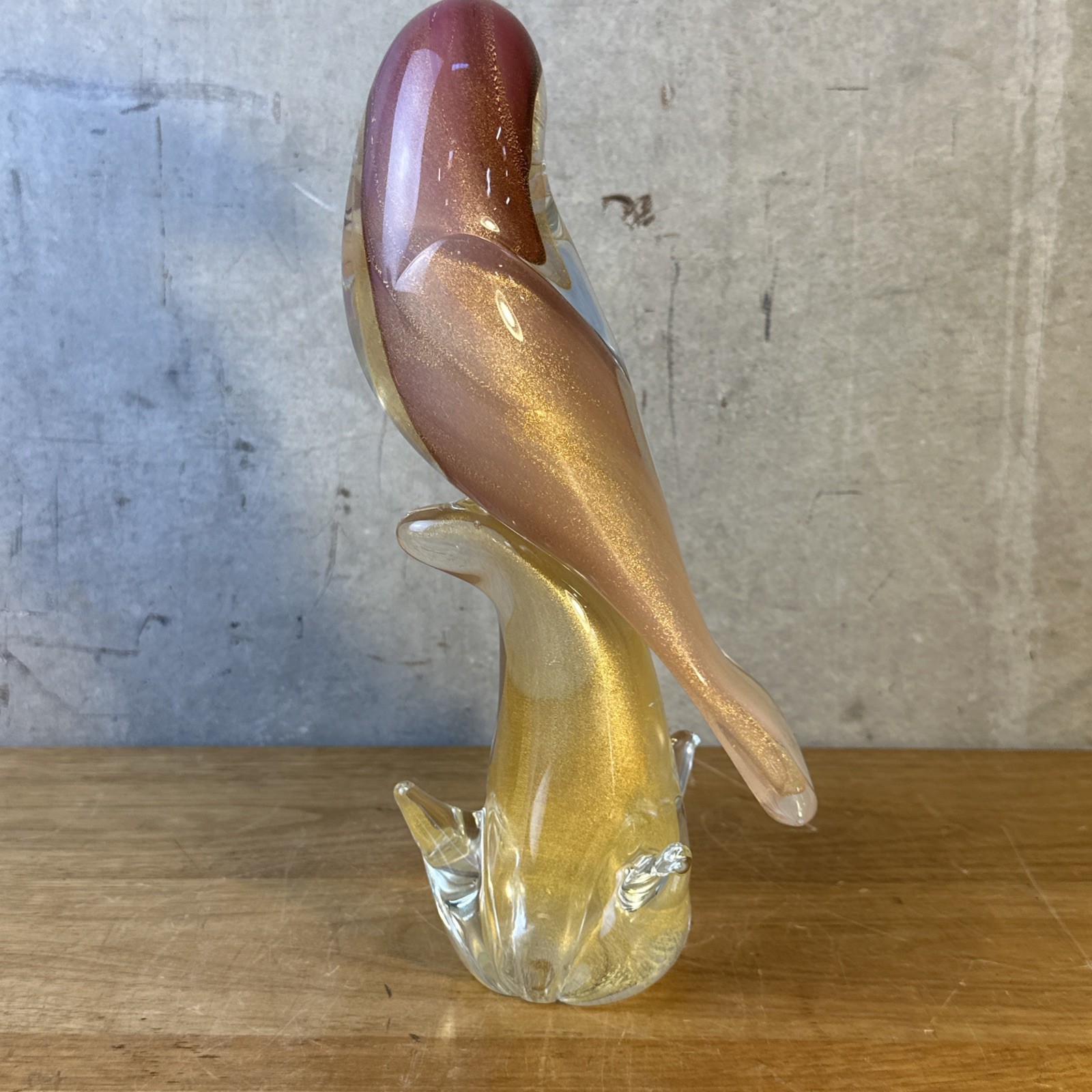 MURANO Glass Toucan Bird 12″ Italy Pink with gold flakes