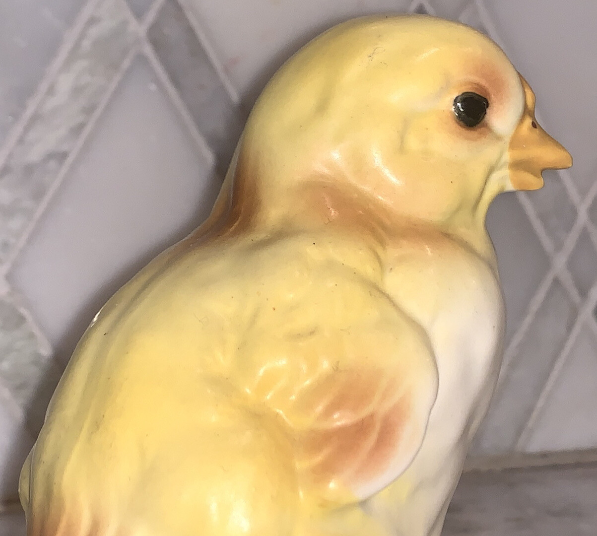 Vintage Chick Baby Chicken Figurine Pottery Off White Yellow Brown